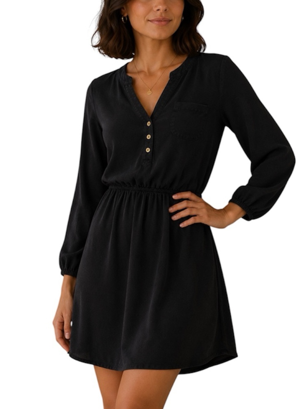 Lilly Pulitzer Black Pima Cotton Shirt Dress Long Sleeve Breathable Small